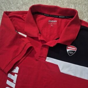 Ducati Corse Track Polo Shirt Mens XL Red Embroidered Cotton Stretch Bike Racing